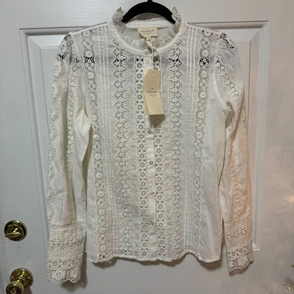 NWT Sezane Chemise Ryu Ecru Blouse Top Size 6 - Picture 2 of 11